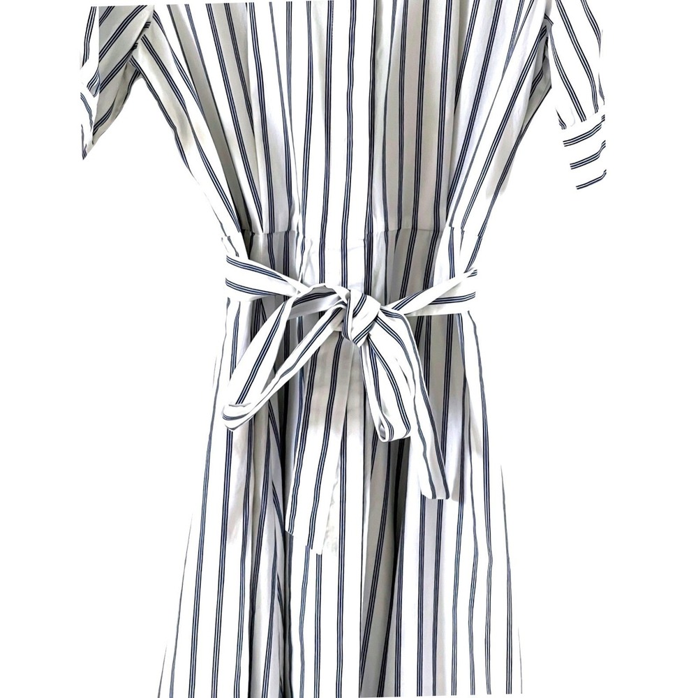 Calvin Klein Shirt Dress Women 8 Blue White Excellent Striped Midi Cotton Belted - Picture 6 of 16